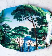 plateau en bois pour le table dont le motif représente un paysage méditerranéen