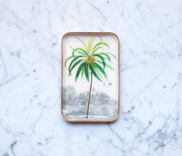 Plateau émaillé Cocotier avec motif palmier exotique