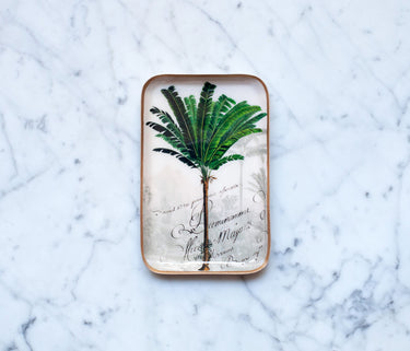 Plateau émaillé Manicaria - Motif palmier tropical en émail artisanal"