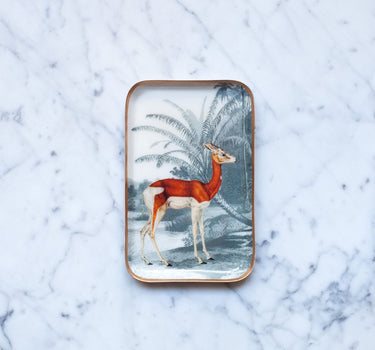 "Plateau émaillé Gazelle - Motif gazelle et nanguier en émail artisanal"