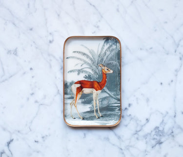 "Plateau émaillé Gazelle - Motif gazelle et nanguier en émail artisanal"