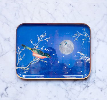 "Plateau émaillé demi-format Clair de Lune - Motif nocturne poétique 20x27 cm en émail artisanal