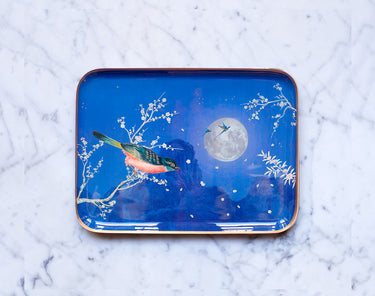 "Plateau émaillé demi-format Clair de Lune - Motif nocturne poétique 20x27 cm en émail artisanal
