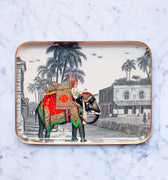 "Plateau émaillé demi-format Maharadja - Motif indien royal 20x27 cm en émail artisanal"