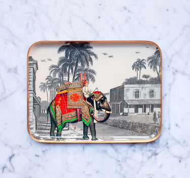 "Plateau émaillé demi-format Maharadja - Motif indien royal 20x27 cm en émail artisanal"