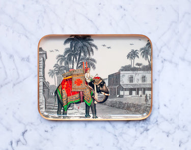 "Plateau émaillé demi-format Maharadja - Motif indien royal 20x27 cm en émail artisanal"