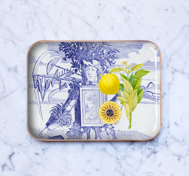 "Plateau émaillé demi-format Le Prince Jardinier - Motif jardin royal 20x27 cm en émail artisanal"