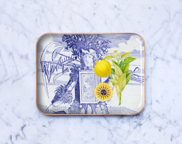 "Plateau émaillé demi-format Le Prince Jardinier - Motif jardin royal 20x27 cm en émail artisanal"
