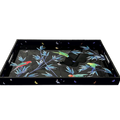 "Grand plateau en laque noire Jardin des Merveilles - 40x60 cm décor artisanal"