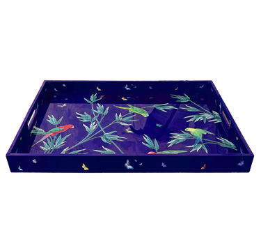 Grand plateau en laque mauve intense " Jardin des merveilles"