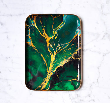 "Plateau émaillé demi-format Amazone - Motif tropical amazonien 20x27 cm en émail artisanal"