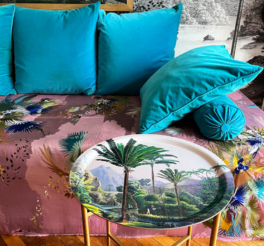 "Plateau Manicaria sur piètement métallique doré, table d'appoint décorative"