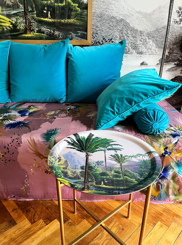 "Plateau Manicaria sur piètement métallique doré, table d'appoint décorative"
