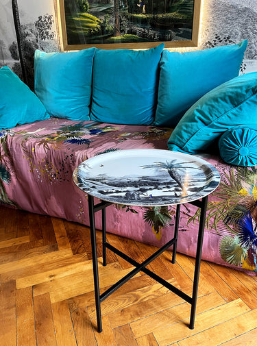 Plateau Mékong rond en bois 49 cm piètement métal noir table d'appoint"