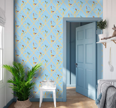 Papier peint Colibris fond bleu