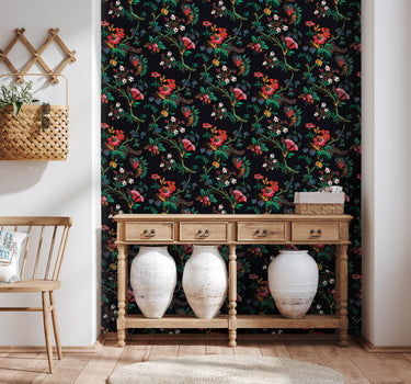 Papier peint fleurs des îles colori noir