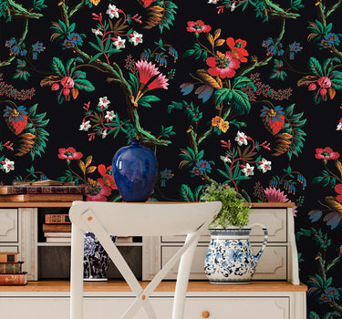 Papier peint fleurs des îles colori noir