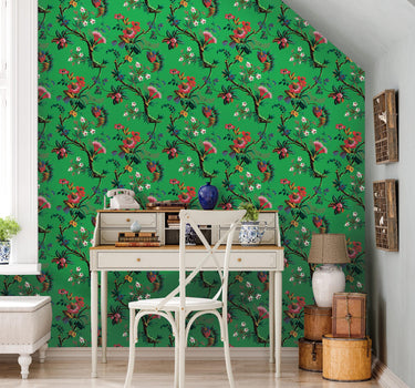 Emerald green island flower wallpaper
