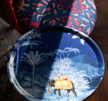 "Plateau décoratif Balade indienne promenade éléphants jungle nocturne"