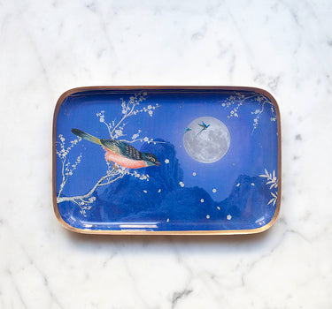 "Plateau émaillé Clair de Lune - Motif nocturne poétique en émail artisanal"