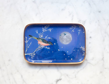 "Plateau émaillé Clair de Lune - Motif nocturne poétique en émail artisanal"