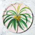 "Plateau rond Cocotier motif palmier cocotier fond ivoire rosé"
