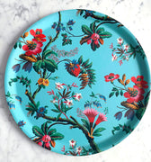 "Plateau rond Fleurs des îles hibiscus fraises géantes multicolores papier peint 1799 Jacquemart Bénard"
