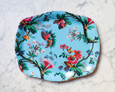 Plateau rococo Fleurs des îles en bois stratifié de bouleau avec motif floral tropical