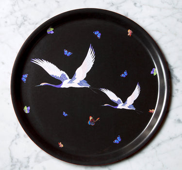 Butterflies and Japanese cranes tray