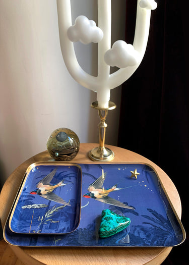 "Plateau émaillé Hirondelle - Duo de plateaux en ambiance décorative"