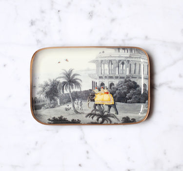 "Plateau émaillé India - Motif indien décoratif en émail artisanal"