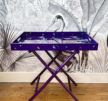 Grand plateau en laque mauve intense " Jardin des merveilles"