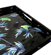 "Plateau en laque noir Jardin des Merveilles - Détail du motif décoratif"
