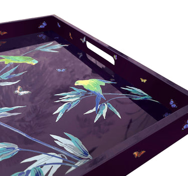 Plateau carré en laque mauve " Jardin des merveilles"