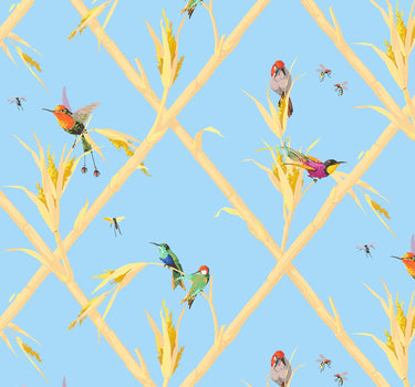 Papier peint Colibris fond bleu