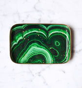 "Plateau émaillé Malachite - Motif malachite vert en émail artisanal"