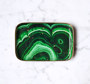 "Plateau émaillé Malachite - Motif malachite vert en émail artisanal"
