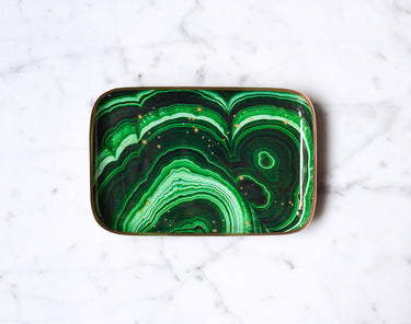 "Plateau émaillé Malachite - Motif malachite vert en émail artisanal"