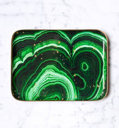 "Plateau émaillé demi-format Malachite - Motif malachite vert 20x27 cm en émail artisanal"