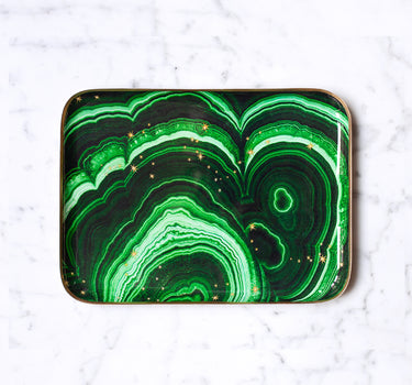 "Plateau émaillé demi-format Malachite - Motif malachite vert 20x27 cm en émail artisanal"