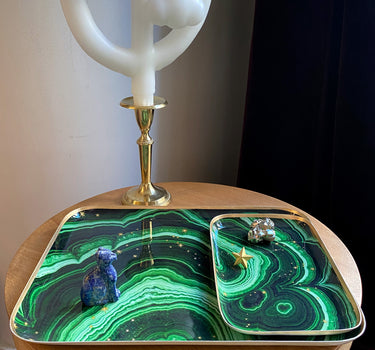  "Plateau émaillé Malachite - Duo de plateaux en ambiance décorative"
