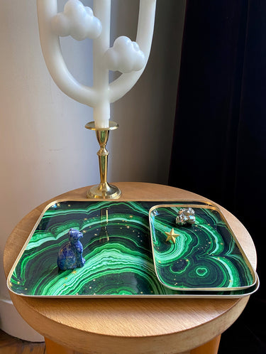  "Plateau émaillé Malachite - Duo de plateaux en ambiance décorative"