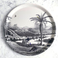 Plateau rond Mékong 38cm paysage montagne forêt tropicale village éléphant fond blanc"