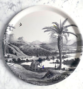 Plateau rond Mékong 38cm paysage montagne forêt tropicale village éléphant fond blanc"