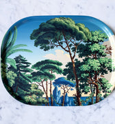Plateau ovale Méditerranée en bois stratifié de bouleau, format 33 x 43 cm, en partenariat avec le Musée des Arts Décoratifs de Paris, verso bleu lagon