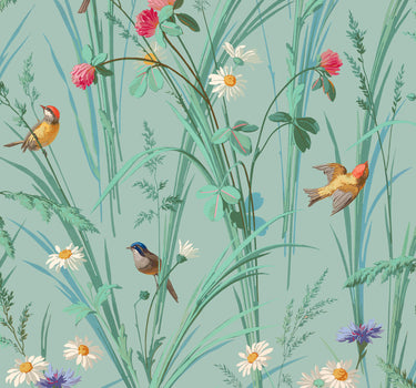 Papier peint Le Jardin français fond vert opale