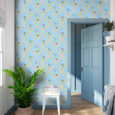 Papier peint Colibris fond bleu