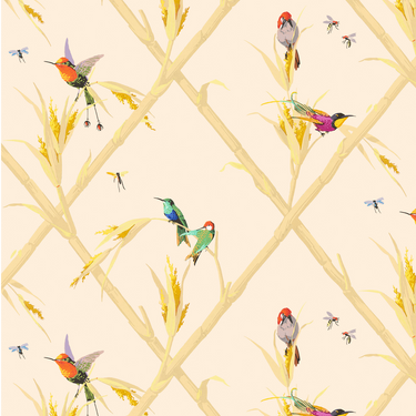 Papier peint Colibris fond crème