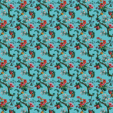 Papier peint fleurs des îles colori bleu