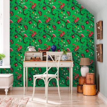 Papier peint fleurs des îles vert émeraude